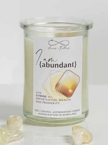 I am Abundant | Citrine Crystal Candle