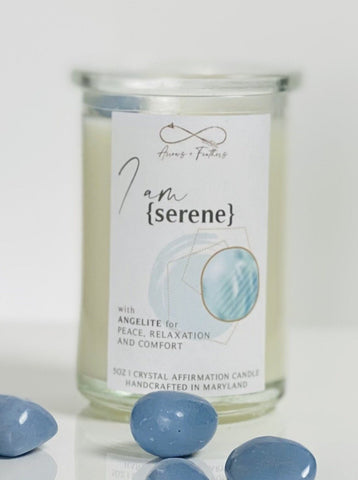 I am Serene | Angelite Crystal Candle