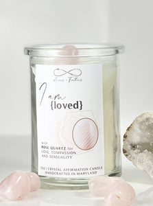 I Am Loved | Rose Quartz Crystal Candle