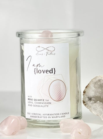I Am Loved | Rose Quartz Crystal Candle