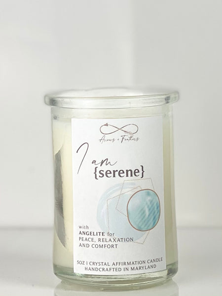 I am Serene | Angelite Crystal Candle